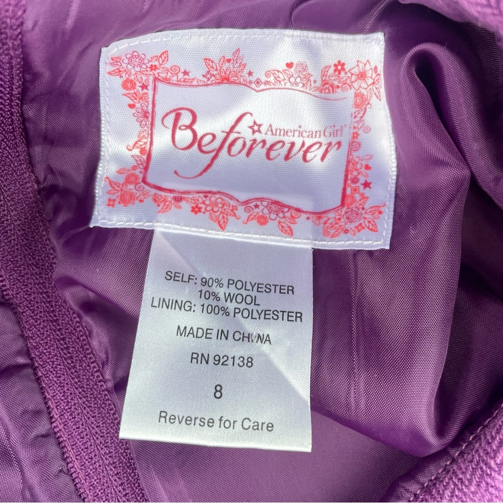American Girl Beforever Rebecca Purple Plum Dress Size 8 - Picture 6 of 6